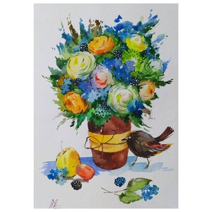 Bloem schilderij. Kunstafdruk. Stilleven afdrukken. Bloemen Origineel - Klein stilleven met print - bloemenkunstprint - Bloemenkunstprint