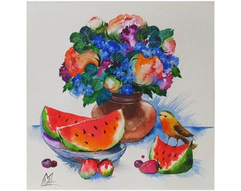 Impression d'art de cuisine Peinture de fleurs. Impression d'art. Impression de nature morte. Fleurs originales - petite nature morte avec impression - impression d'art de fleurs - floral