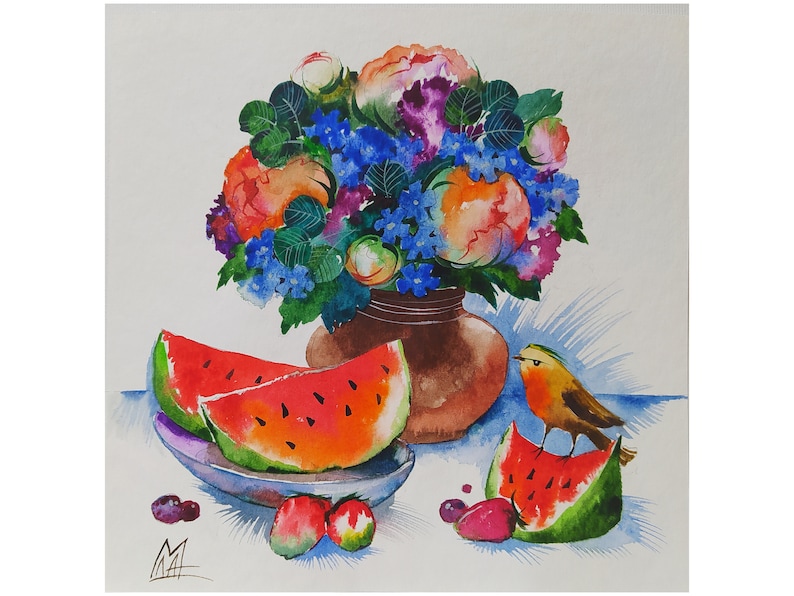 Impression d'art de cuisine Peinture de fleurs. Impression d'art. Impression de nature morte. Fleurs originales petite nature morte avec impression impression d'art de fleurs floral image 1