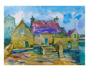 Lerwick. Watercolor landscape of Lerwick. Print. Print from an original painting. Kitchen decor