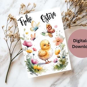 Tarjeta de Pascua de pollito con mariposas, cumple deseos de Pascua, envolver bellamente dinero, regalar dinero, regalo de último minuto, tarjeta para imprimir