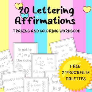 Lettering and Affirmations Tracing Procreate Workbook |  Procreate  Lettering Workbook  Affirmations | Coloring  Pages | Heal yourself