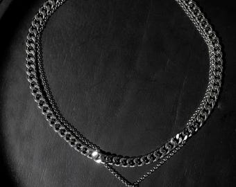Collana gotica a strati con croce - Choker a maglie cubane in argento, gioielli grunge punk alternativi, catena unisex