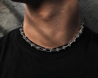 Industrial Silver Chain Necklace | Minimalist Gothic Choker | Stainless Steel Grunge Streetwear Jewelry | Unisex Y2K Chain
