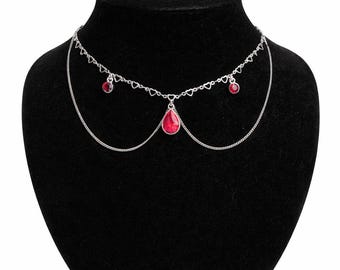 Collana a catena a cuore con gemme rotonde rosse - Regalo di San Valentino per lei, romantica collana a catena a strati, gioiello unisex a forma di cuore (REGOLABILE)