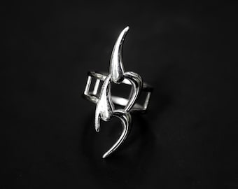 Anello con artiglio spinato - Anello con gancio in argento gotico, gioiello alternativo industriale regolabile, pezzo unisex Thorncore