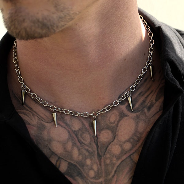 100% Stainless Steel Spike Cable Chain Necklace |  Edgy Aesthetic | Grunge | Alternative | E-Boy Accessories | Gender Neutral