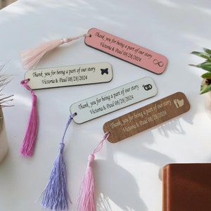 50 PCS Personalized Wooden Bookmarks with Tassel, Engraved Bookmark, Birthday Gifts for Reader, Wedding Favors for Guests in Bulk, Bridal