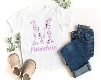 Personalized floral toddler t-shirt Custom, Toddler Shirt Girl , Toddler girl shirt, flowers toddler