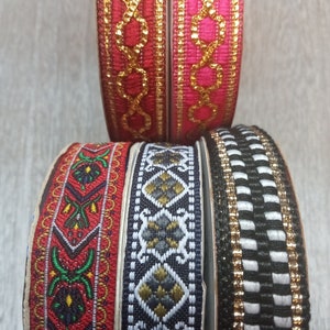 5/8&quot; Jacquard Trim, Ribbonbin, Fancy Trim with Gold, Tassel Ribbon, Damask Ribbon - 5/8&quot; - Sew - Craft - Decor - Bow - Party - Choose Length
