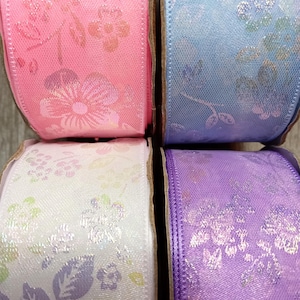 Ruban de satin floral irisé, ruban, ruban scintillant, 1,5 ruban floral, à coudre - artisanat - décoration - noeud - étiquette - fête, cadeau, longueur au choix