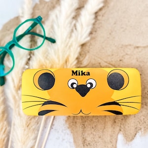 Personalisiertes Brillenetui für Kinder, individuell mit Name | Brillenschachtel | Geburtstag | Geschenk |Einschulung | Tiger gelb