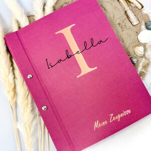 personalisierte, individuelle Zeugnismappe mit Namen| Einschulung | Geschenk | Zeugnisordner | Zertifikatsmappe | Leinen |  fuchsia