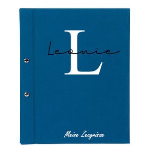 personalisierte, individuelle Zeugnismappe mit Namen| Einschulung | Geschenk | Zeugnisordner | Zertifikatsmappe | Leinen |  blau