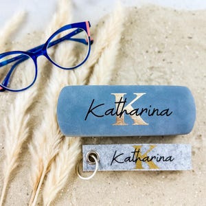 Personalisiertes, individuelles Brillenetui und Schlüsselanhänger | Brillenschachtel | Brillenschatulle zum Geburtstag | Geschenkset | gold