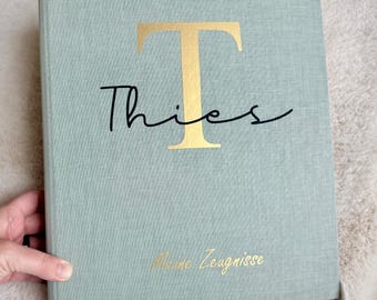 Personalisierte Zeugnismappe Zeugnisordner Urkunden mit Namen Leinen – Optionale Buchrückenbeschriftung | Einschulung Geschenk | Individuell