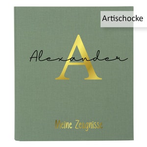 personalisierte, individuelle Zeugnismappe mit Namen | Einschulung | Mädchen Jungen | Geschenk | Zeugnisordner | Schulkind | Leinen Gold