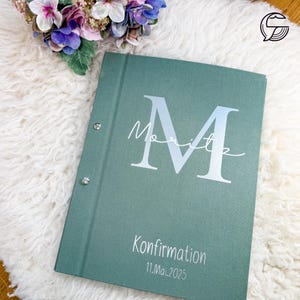 personalisierte, individuelle Mappe Ordner mit Namen| Konfirmation | Geschenk | Kommunion | Kirche | Taufe| Leinen Evangelisch Katholisch