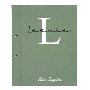 personalisierte, individuelle Zeugnismappe mit Namen| Einschulung | Geschenk | Zeugnisordner | Zertifikatsmappe | Leinen |  grün artischocke
