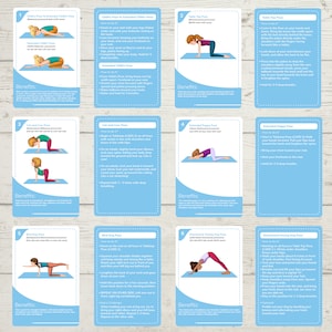 57 Printable Beginner Yoga Flashcards For Kids and Adults Custom with Detailed Instructions, Sanskrit Names, Yoga Flows, Educational Cards