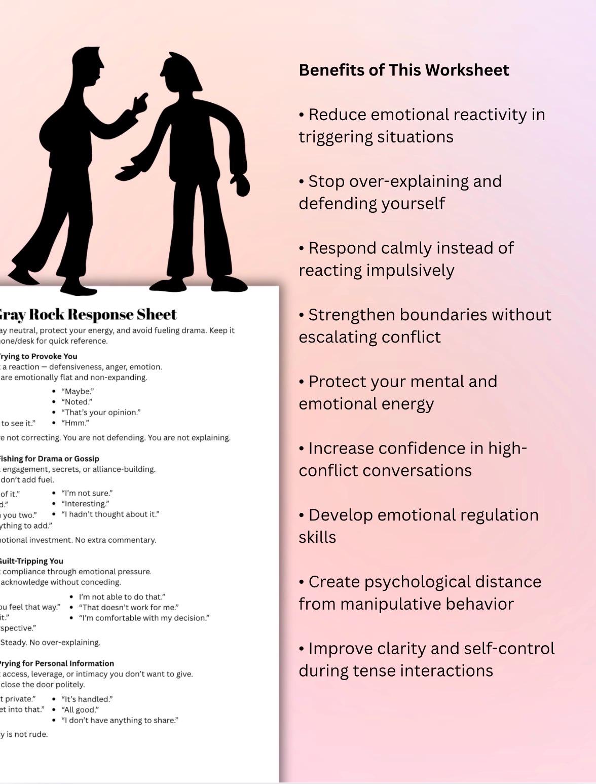 Gray Rock Method Worksheet PDF: High-conflict Communication, Boundaries ...