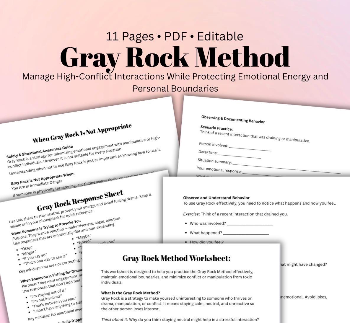 Grey Rocking Method Chart Gray Rock Method Worksheet PDF: High-conflict Communication, Boundaries ...