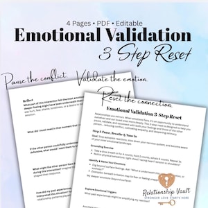 Emotional Validation Worksheet 3 Step Relationship Reset Couples Therapy Communication Worksheet Conflict Resolution Therapy Printable