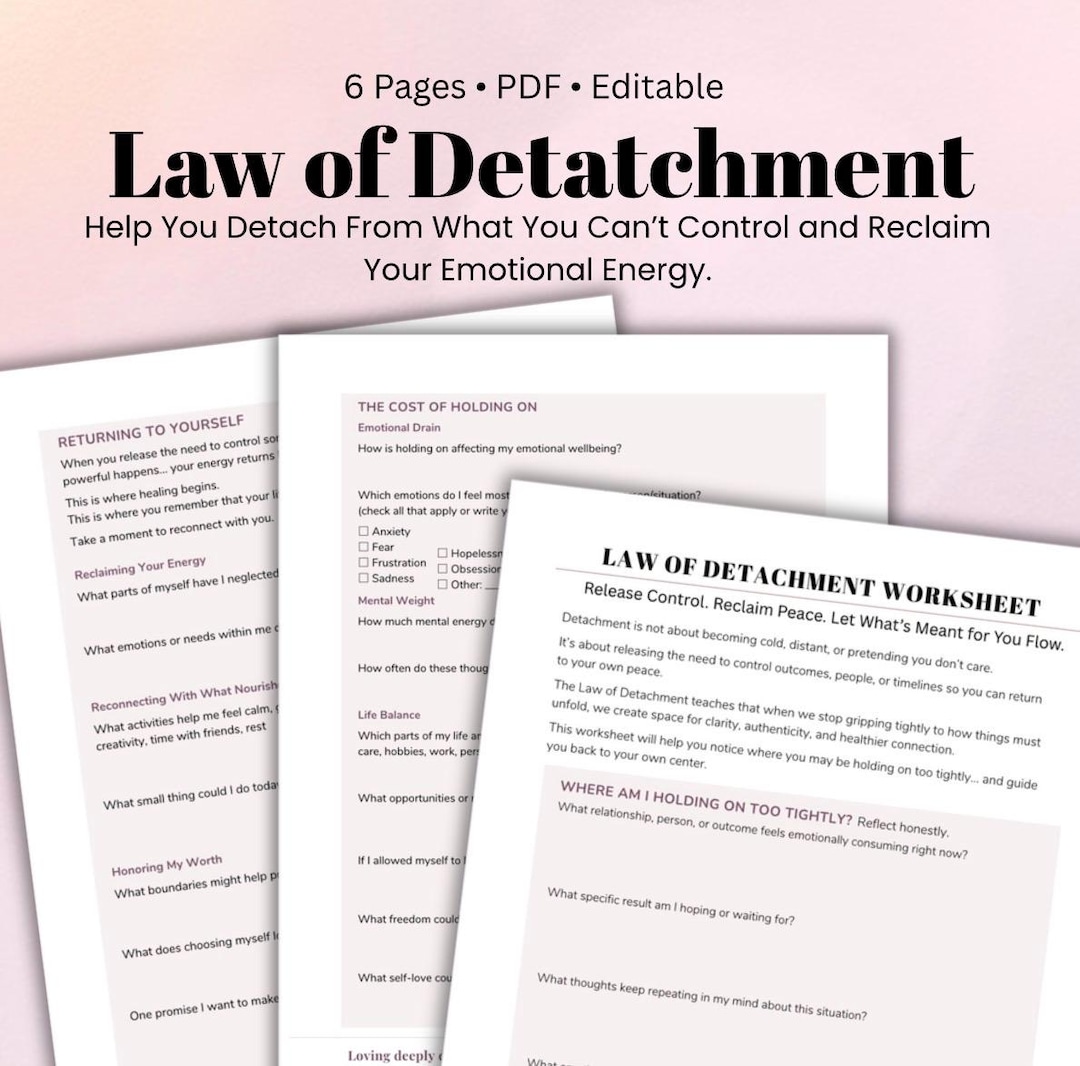 Law of Detachment Worksheet Letting Go Releasing Control Stop ...