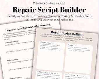 Reparatur Skript Arbeitsblatt + Reflexion PDF Beziehung Kommunikation Tool Paare Therapie Printable Konfliktlösung & Journaling