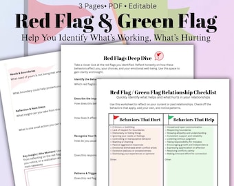 Beziehungs-rote und grüne Flaggen Checkliste: Hilfe zur Selbsthilfe und für Therapeuten (PDF Download