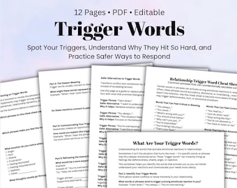 Wörter in Beziehungen Arbeitsblatt, Kommunikation Arbeitsblatt für Paare, Emotionale Auslöser, Therapie-Tool, Konfliktlösung, PDF