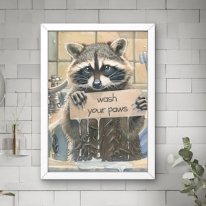 Raccoon Bathroom Wall Art, Decor Art for Kids, Wash Your Paws Raccoon ...