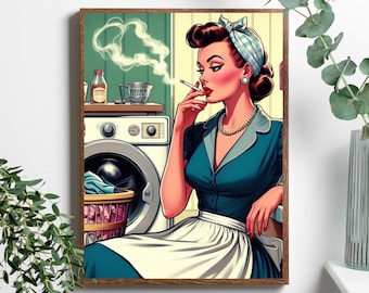 1950s Laundry Day Art: Retro Housewife Print (Digital Download) #WA27