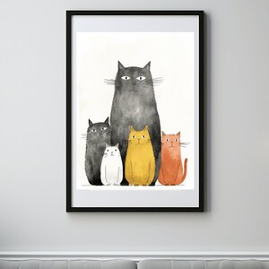 Group of Cats Wall Art, Cat Family Wall Print Decor, Office and Modern Minimalist Decor, Housewarming Decor, Cat Lovers gift #FA05