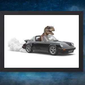 Dinosaur Wall Art, Velociraptor Driving Classic Convertible Car Print, Nursery or Playroom Decor Poster, (Digital Download) #BBB125