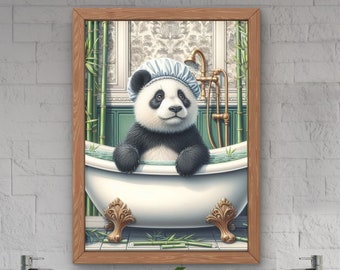 Panda Bär Bambus Badezimmer Wandkunst, Panda in der Badewanne Dekor, Kinder Wandkunst, Modernes Haus Druck, minimalistisches Dekor Panda Liebhaber Geschenk #BW160