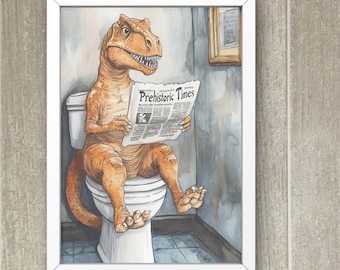 T-Rex Wall Art, Dinosaur Bathroom Print: Funny Dinosaur Toilet Humor, Bathroom Wall art, Dinosaur Wall Art (Digital Download) #AA14