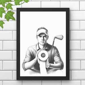 Golfväggkonst, rolig golfare badrumstryck: Golfposter, minimalistisk toalettpapperskonst (digital nedladdning) #BW13