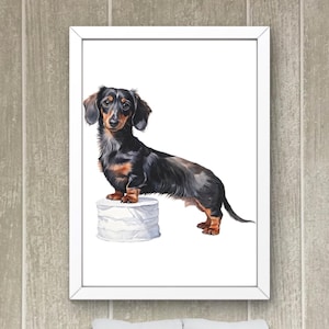 Dachshund Bathroom Art: Funny Weenie Dog Toilet Paper Print, Guest Bath Kids Decor, Housewarming gift (Digital Download) #BW38
