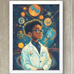 Black Boy Astronomer Print: Kids Science Wall Art (Instant Download) #BC36