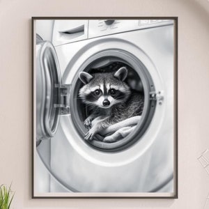 Raccoon in Dryer Print: Humorous Laundry Room Wall Art (Digital Download) #BC73