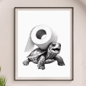 Funny Turtle Bathroom Art: Toilet Paper Print Tortoise Shell Decor, Guest bath kids poster (Digital Download) #BW53