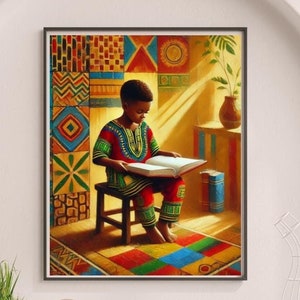 Black Boy Reading Art Print: African American Kids Room Decor (Instant Download) #BC126