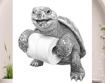 Funny Turtle Wall Art, Bathroom Print: Toilet Paper Animal Art, Bathroom Wall Art, Bath Decor Kids (Digital Download) #BC252