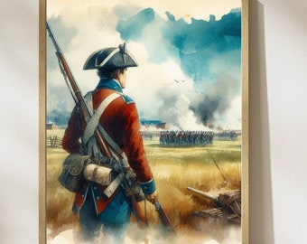 Impresión en acuarela de un soldado de la Guerra de la Independencia: Arte histórico estadounidense (descarga digital) #WA33