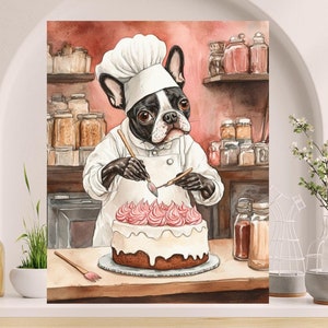 Bakery Dog Lover Art Print Boston Terrier Dog Lover Wall Decor Kitchen Home Decor Gift for Dog Mom Foodie Gift Dog Bakery Etsy