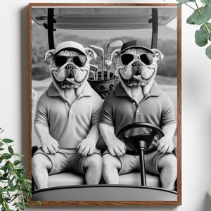 Angielski Buldog Pies Golf Wall Art, Dekoracja Golfowa, Psy Jazda Wózkiem Golfowym Wydruk, Łazienka, Prezent Dla Miłośników Golfa, Plakat Golfowy, Sztuka Baru Sportowego #WA50