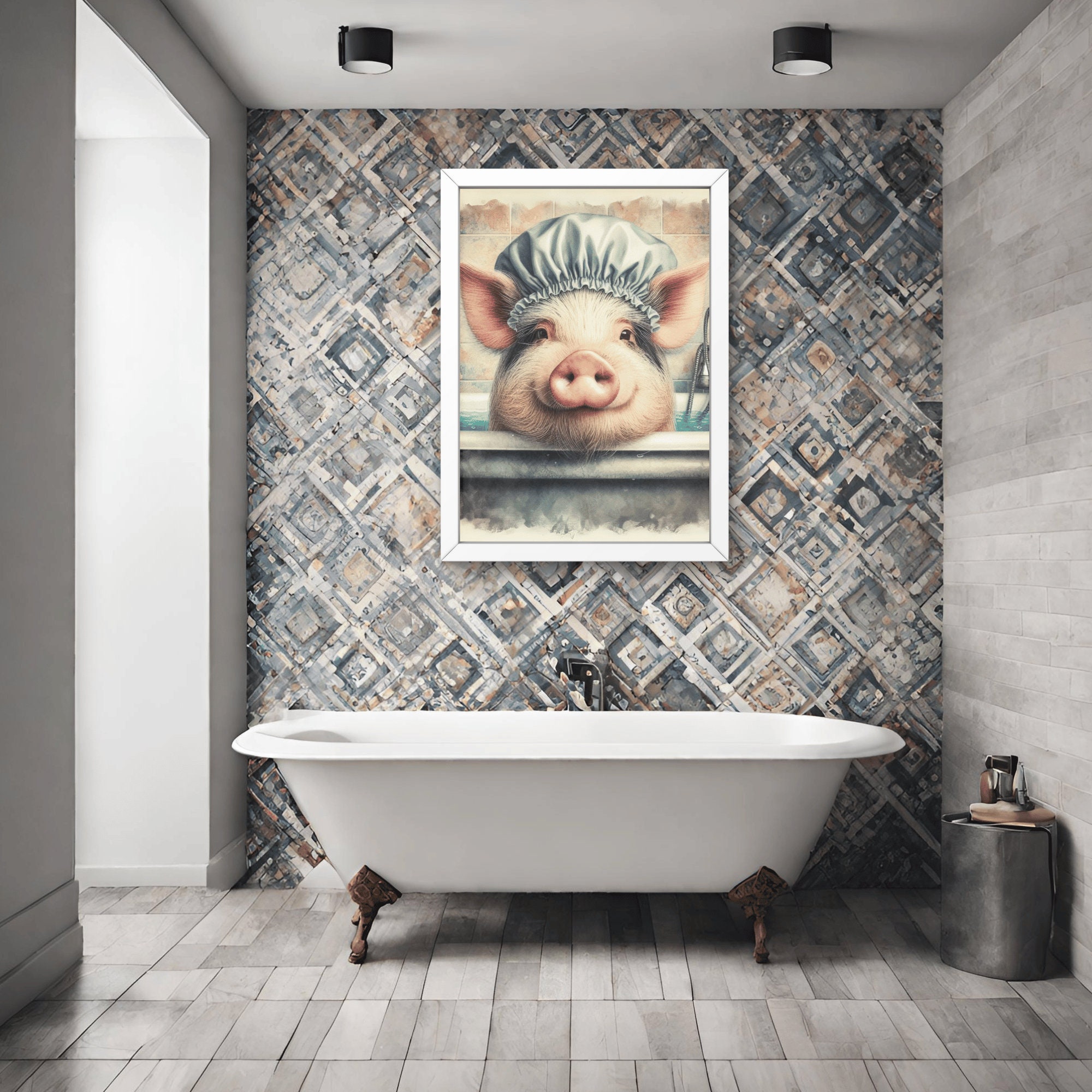 Piglet in Tub Bathroom Wall Art Pig in Bathtub Wall Decor, Kids Wall ...