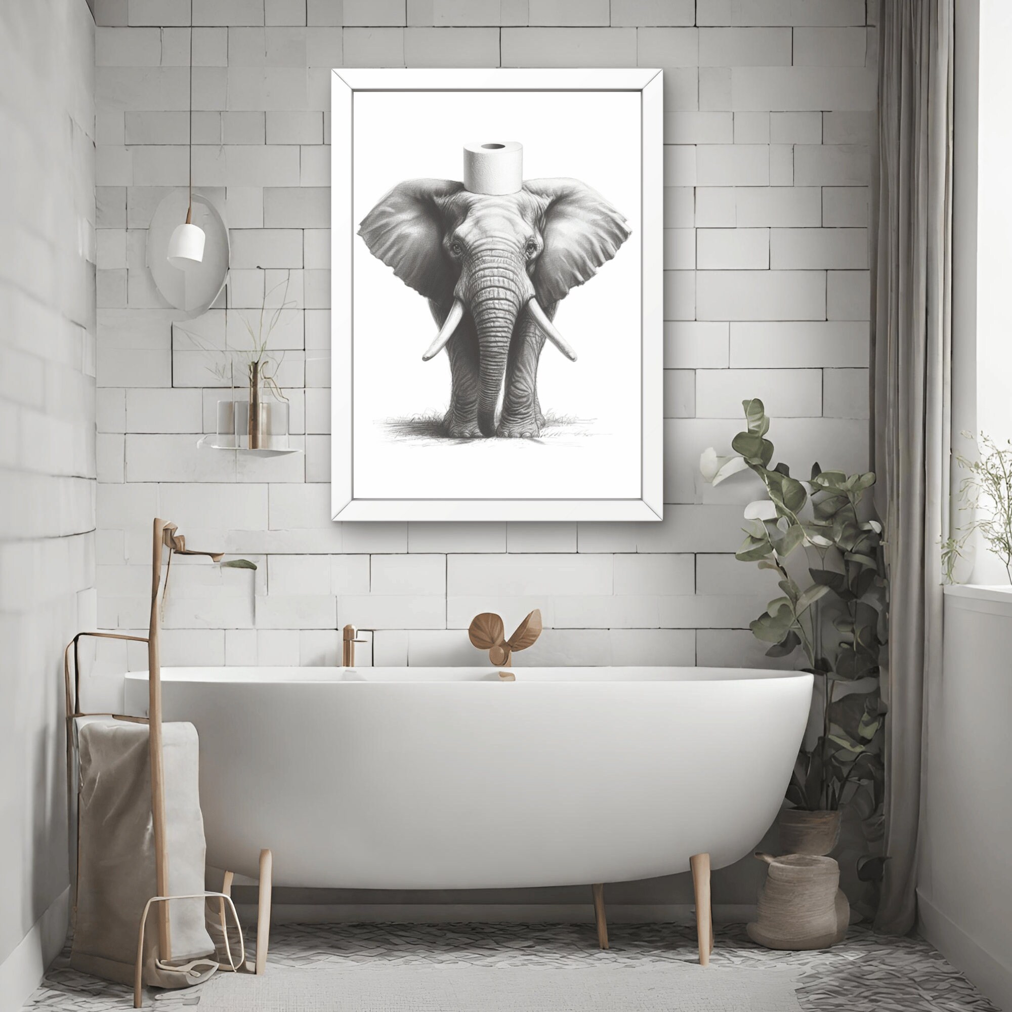 Elephant Bathroom Wall Art, Decor Bathroom Art for Kids, Minimalist ...