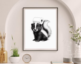 Skunk Wall art, Bathroom Print: Toilet Paper Decor, Bathroom Wall Art, Skunk Print, housewarming gift (Digital Download) #BC29